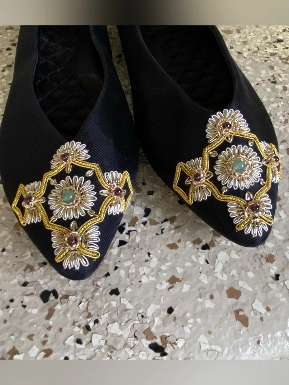 Birdies The Goldfinch Silk Black Jeweled Embellished Ballet Flats 10.5 Ret $190